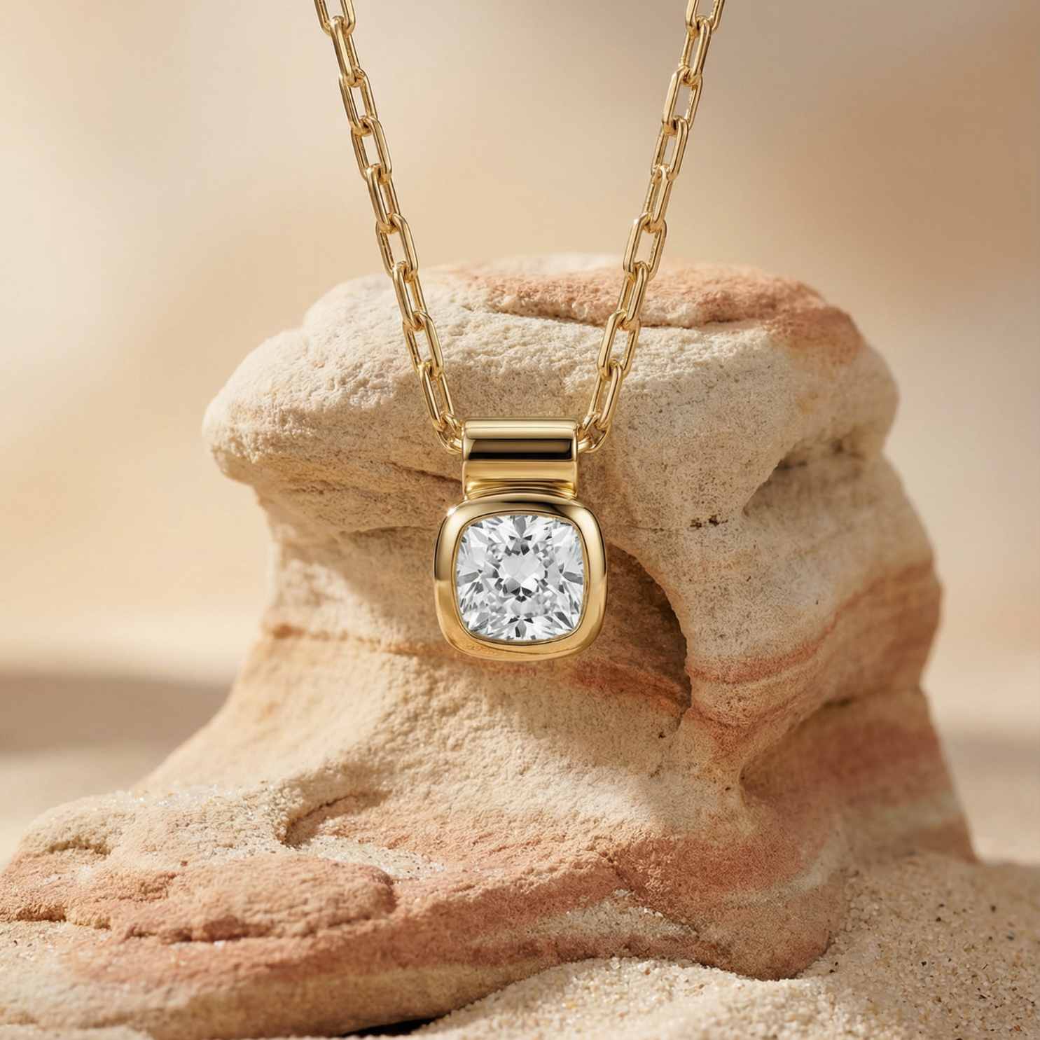 The Adamas Necklace - Luxury diamond pendant - GIA certified diamond necklace - Dainty London yellow gold necklace, diamond pendant, lab grown diamond, chunky gold chain, statement jewellery, ethical jewellry, gift for her, anniversary gift, modern vintage jewelry, 9ct gold necklace, cushion cut diamond, luxury gold necklace, sustainable jewellery