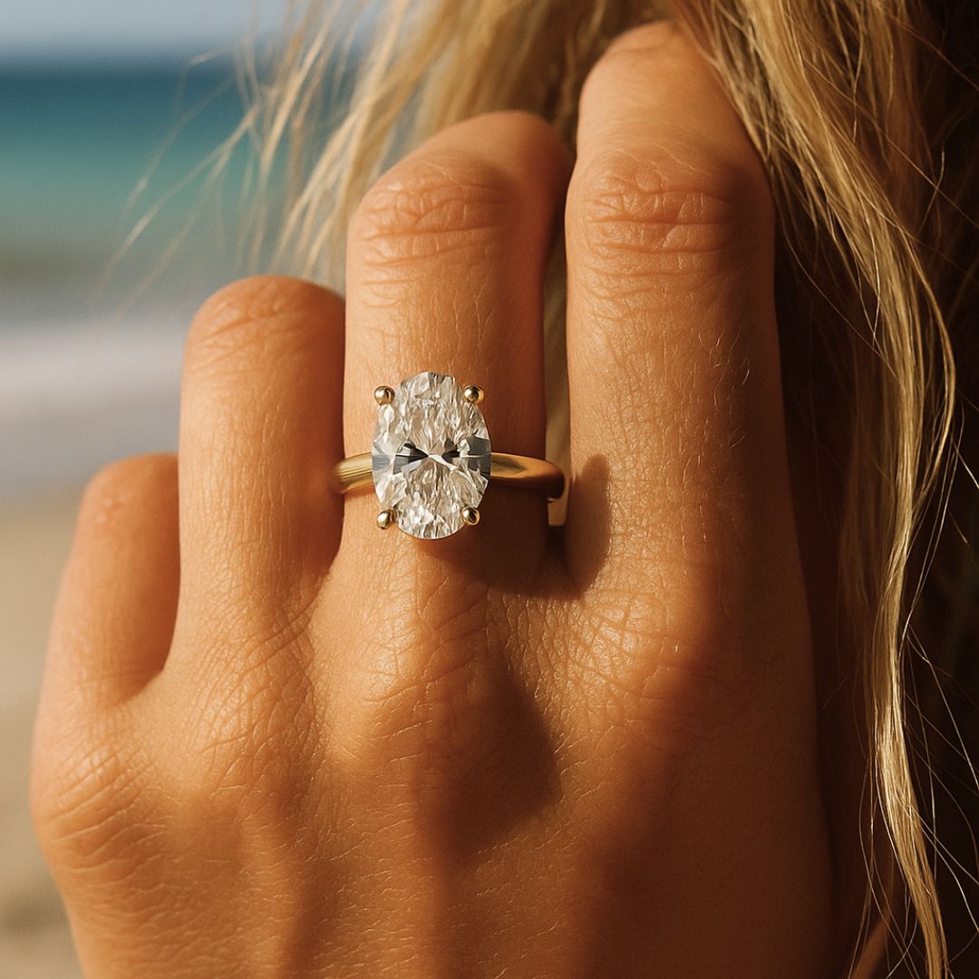 Statement Gold Oval Diamond Ring - The Nadira Ring - Dainty London