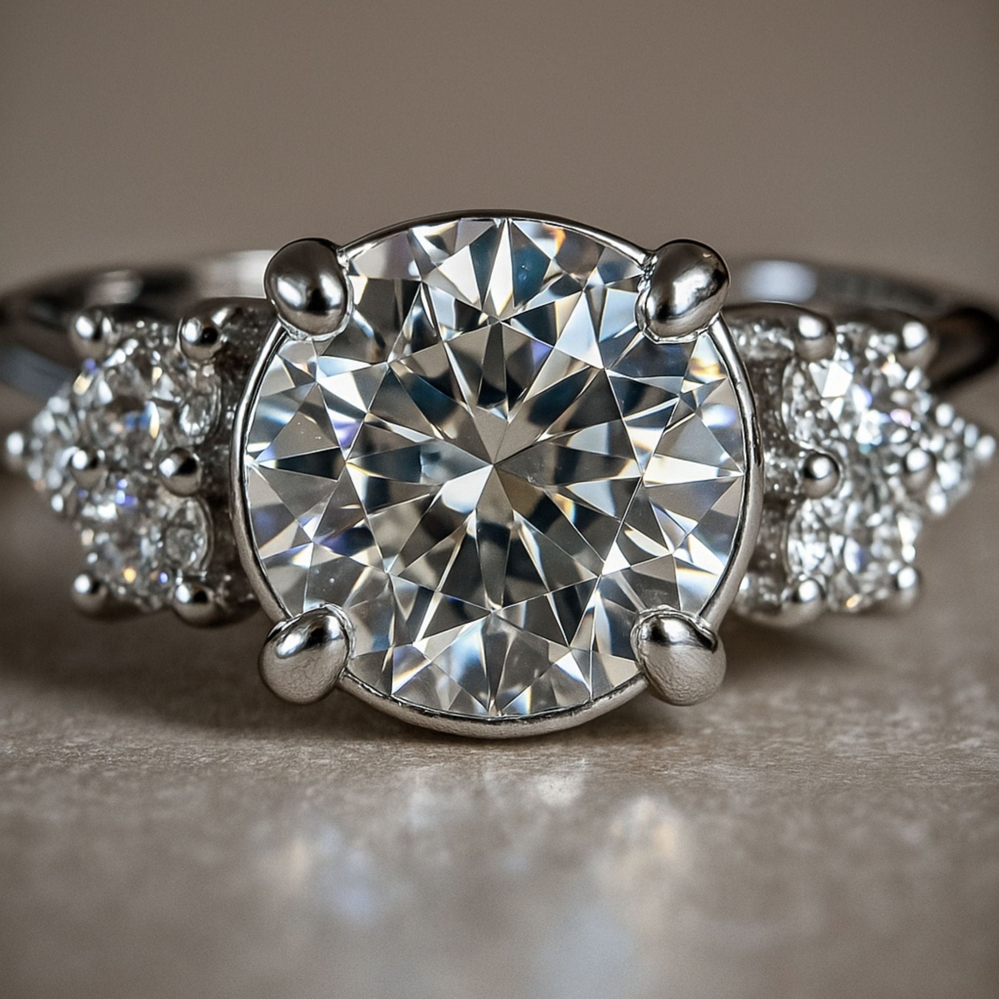 Statement Platinum Cluster Diamond Ring - The Nancy Ring - Dainty London