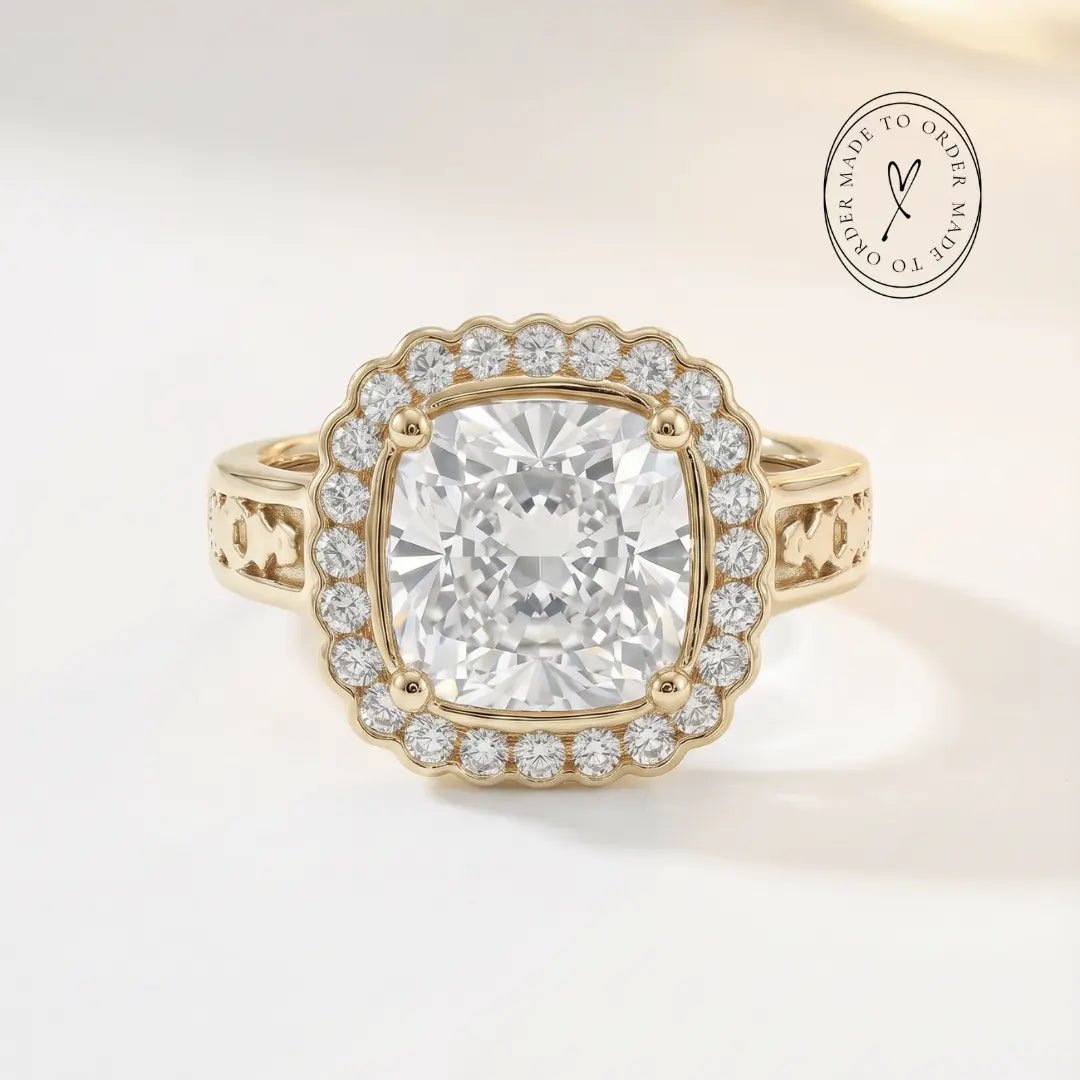 Statement Platinum Gold Diamond Ring - The Lumière Halo Ring - Dainty London