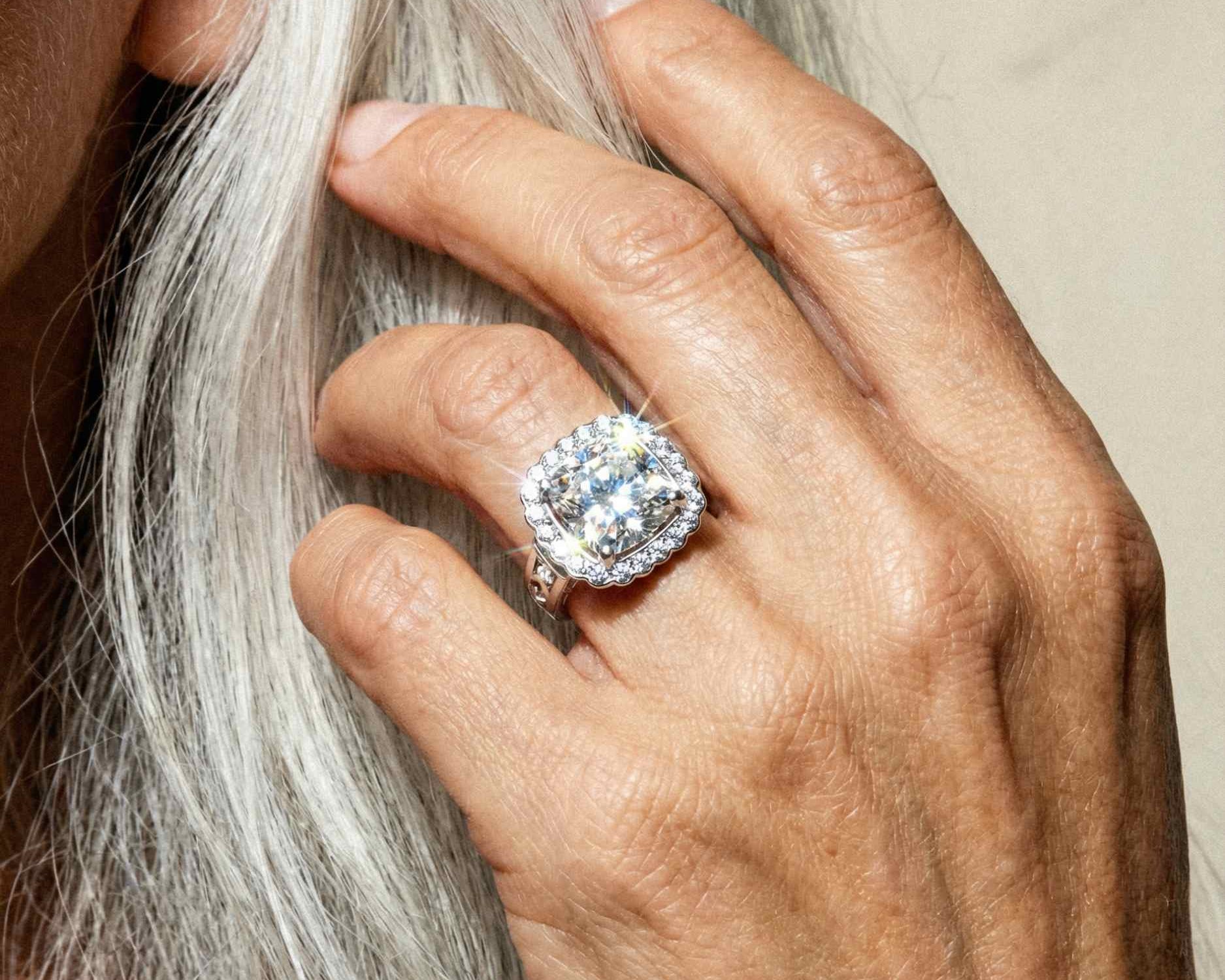 Statement Platinum or 18ct Gold Cushion Diamond Ring - The Lumière Cushion Halo Ring - Dainty London
