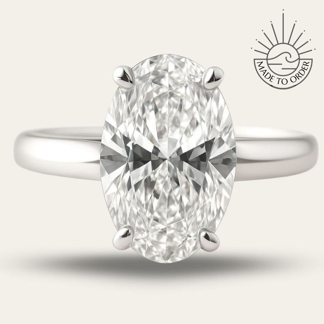 Statement Platinum Oval Diamond Ring - The Nadira Ring - Dainty London
