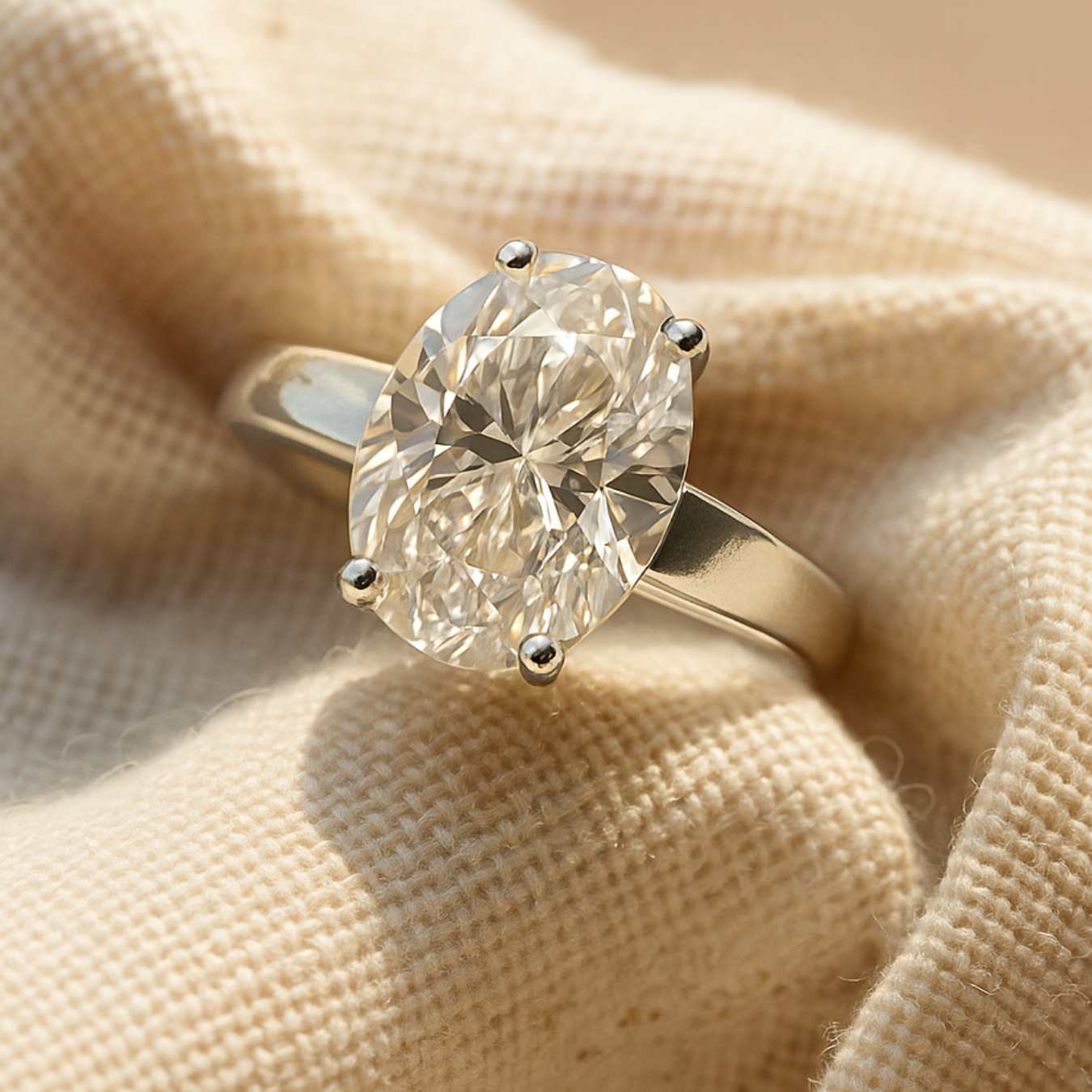 Statement Platinum Oval Diamond Ring - The Nadira Ring - Dainty London