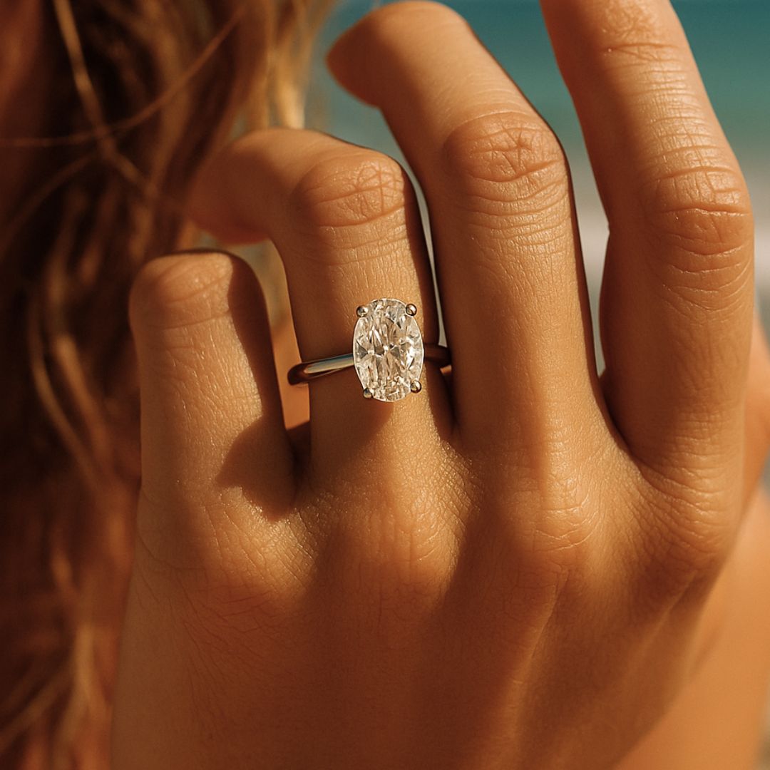 Statement Platinum Oval Diamond Ring - The Nadira Ring - Dainty London