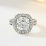 Statement PlatinumGold Diamond Ring - The Lumière Halo Ring - Dainty London