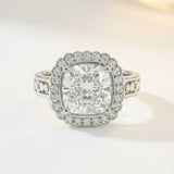 Statement PlatinumGold Diamond Ring - The Lumière Halo Ring - Dainty London