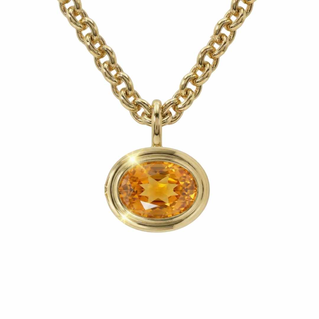 Statement Solid Gold Citrine Necklace - Isla - Dainty London