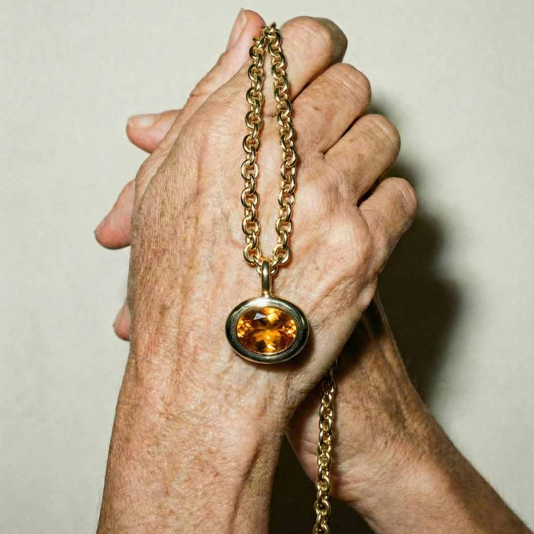 Statement Solid Gold Citrine Necklace - Isla - Dainty London