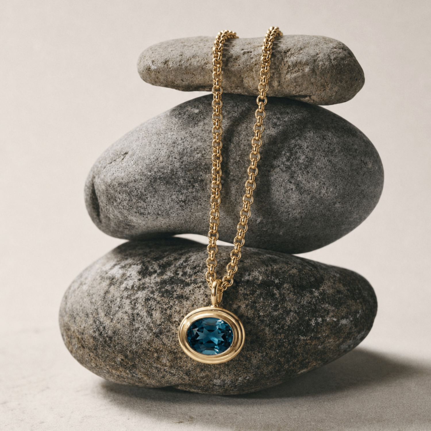 Statement Solid Gold London Blue Topaz Necklace - Cleodora - Dainty London
