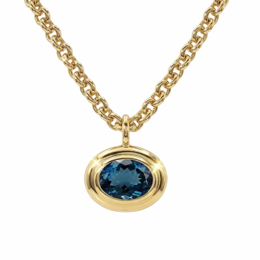 Statement Solid Gold London Blue Topaz Necklace - Cleodora - Dainty London