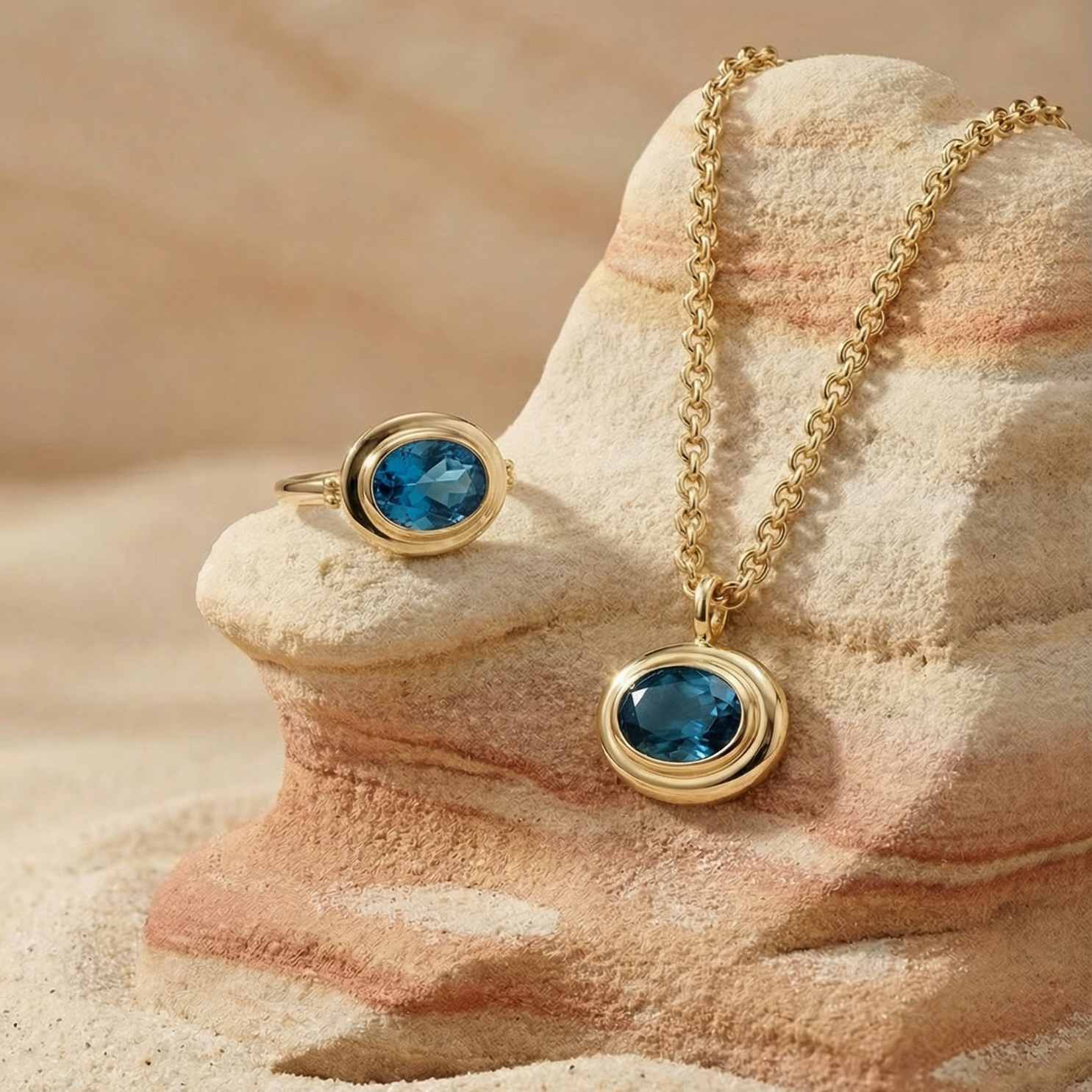 Statement Solid Gold London Blue Topaz Necklace - Cleodora - Dainty London