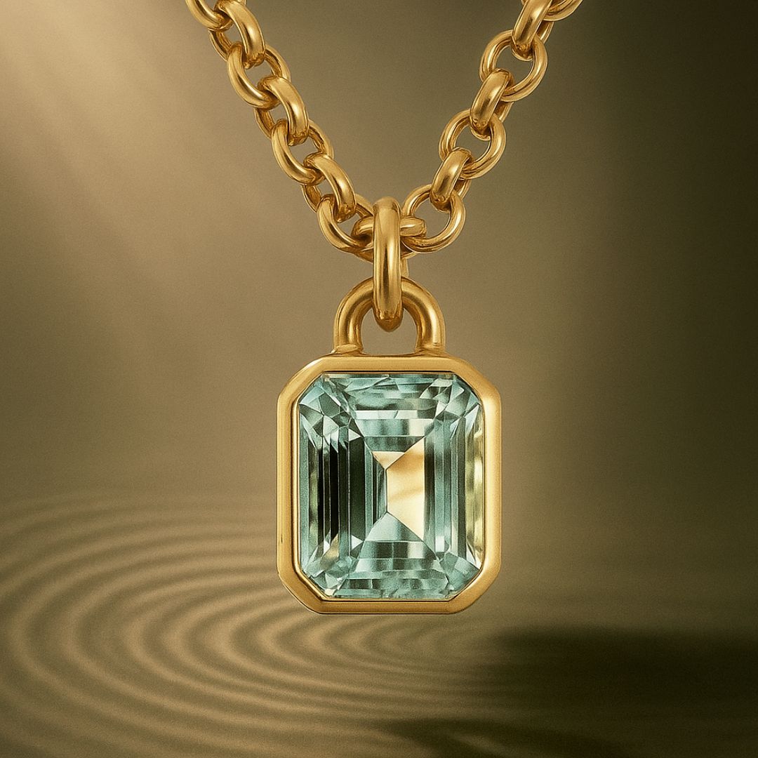 Statement Solid Gold Maxi Beryl Necklace - Seraphina - Dainty London solid gold necklace, ocean blue jewellery, gemstone pendant, statement jewellry, layered necklace, everyday luxury, ethical jewelry, handmade necklace, blue beryl, gift for women, special occasion jewellery, luxury gift, London jewelry