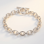 sterling silver jewellery, oval link bracelet, T-bar bracelet, minimalist jewellery, everyday jewelry, layered jewelry, women’s bracelet, gift for her, sterling silver gift, durable silver jewelry, classic silver bracelet, stylish layered pieces, artisan handcrafted jewelry