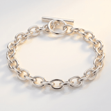 sterling silver jewellery, oval link bracelet, T-bar bracelet, minimalist jewellery, everyday jewelry, layered jewelry, women’s bracelet, gift for her, sterling silver gift, durable silver jewelry, classic silver bracelet, stylish layered pieces, artisan handcrafted jewelry