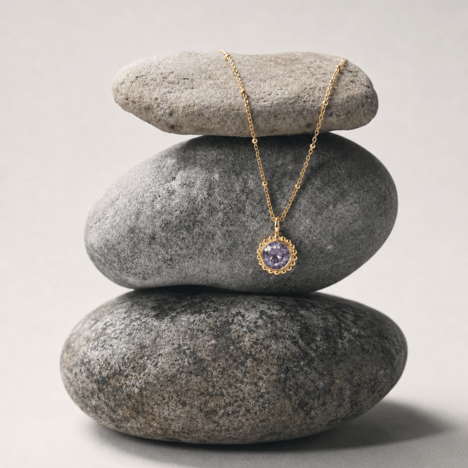 Gold amethyst sunburst pendant necklace - Dainty London