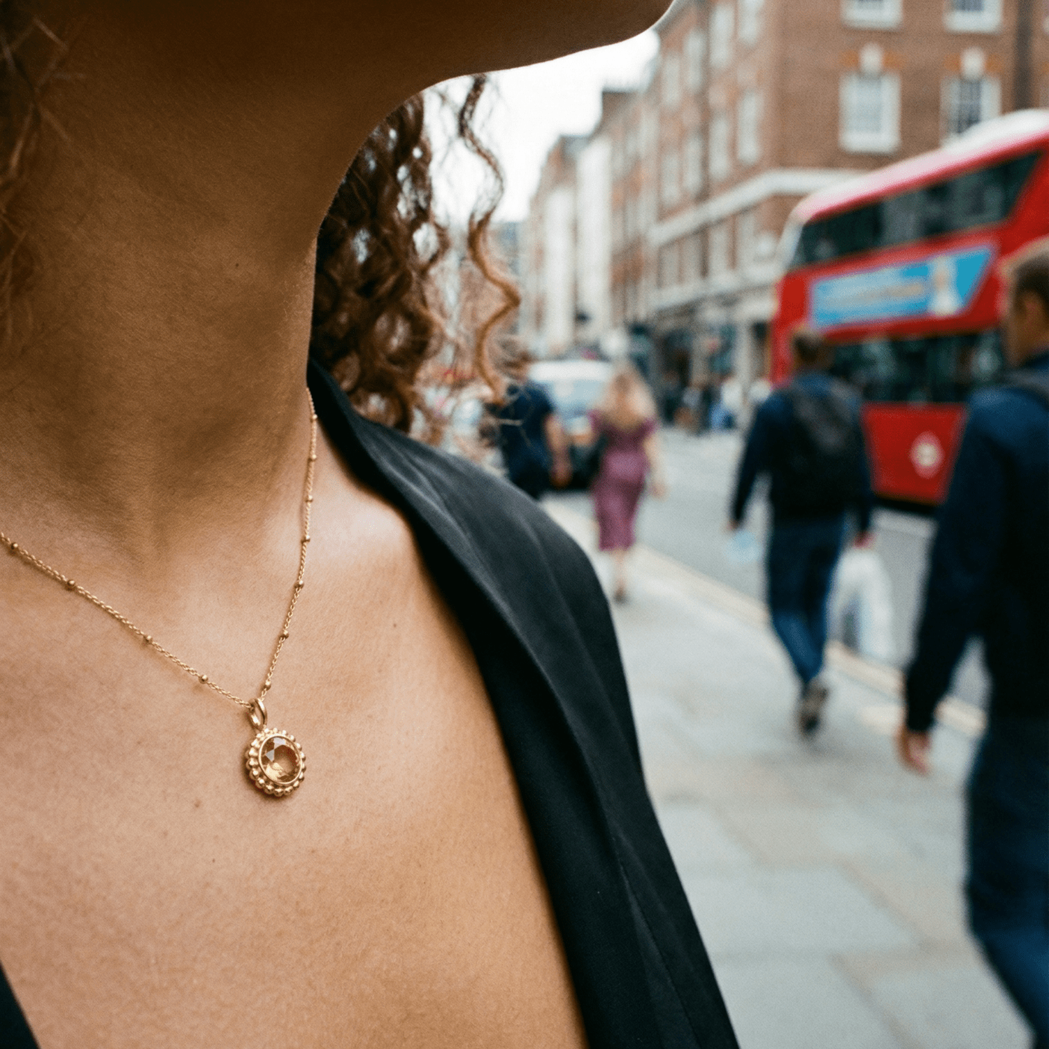 Sunburst necklace with a warm sunset-orange citrine and barnacle-textured bezel detail. Dainty ocean-inspired jewellery with coastal charm. Birthday Gifts