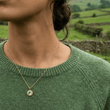 Sunburst necklace with a green quartz, barnacle-textured bezel detail. Ocean-inspired statement jewellery with coastal charm. Alex Monroe Style Birthday Gifts For Her