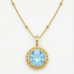 Sunburst necklace with a sparkling sky blue topaz. Ocean-inspired statement jewellery with coastal charm. Monica Vinader-Style jewellery, Birthday Gifts For Her