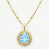 Sunburst necklace with a sparkling sky blue topaz. Ocean-inspired statement jewellery with coastal charm. Monica Vinader-Style jewellery, Birthday Gifts For Her