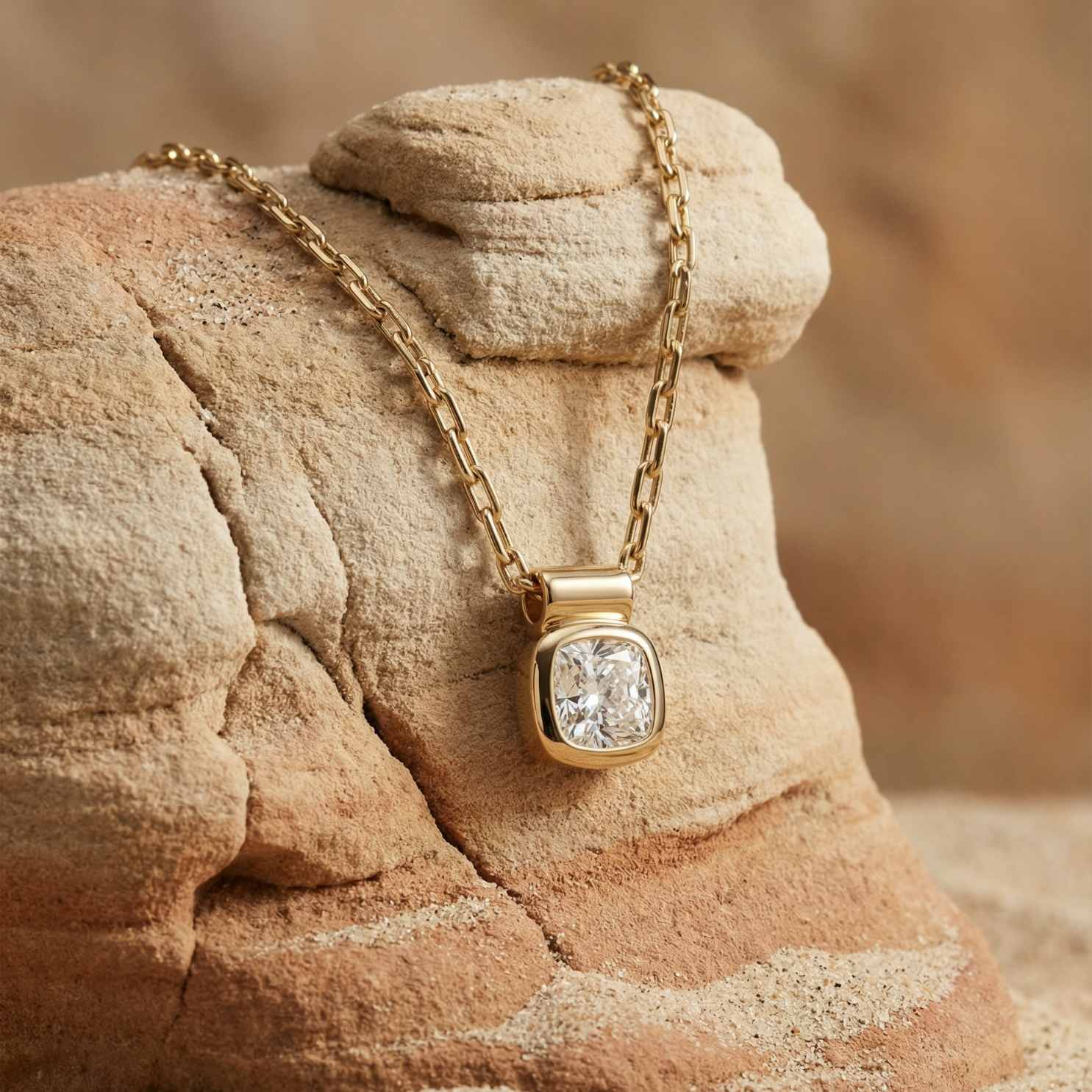 The Adamas Necklace - Luxury diamond pendant - GIA certified diamond necklace - Dainty London yellow gold necklace, diamond pendant, lab grown diamond, chunky gold chain, statement jewellery, ethical jewellry, gift for her, anniversary gift, modern vintage jewelry, 9ct gold necklace, cushion cut diamond, luxury gold necklace, sustainable jewellery