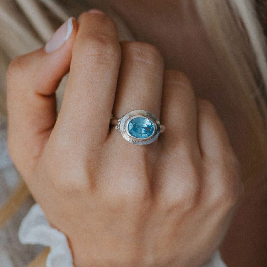 The Avery Ring - Blue Topaz Gemstone - Ring with stone for women - Dainty London