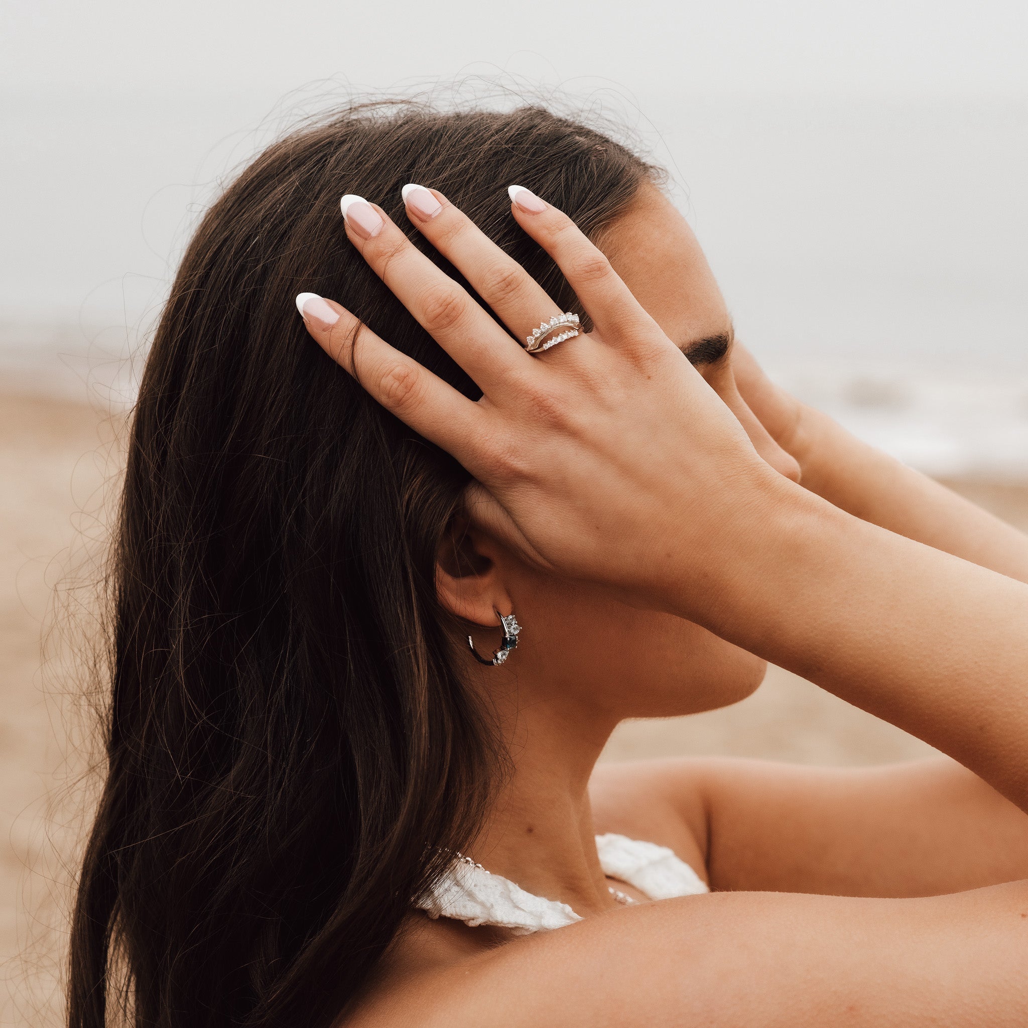 The Doris Ring - Simple Curved Diamond Wedding Band Womens - Dainty London