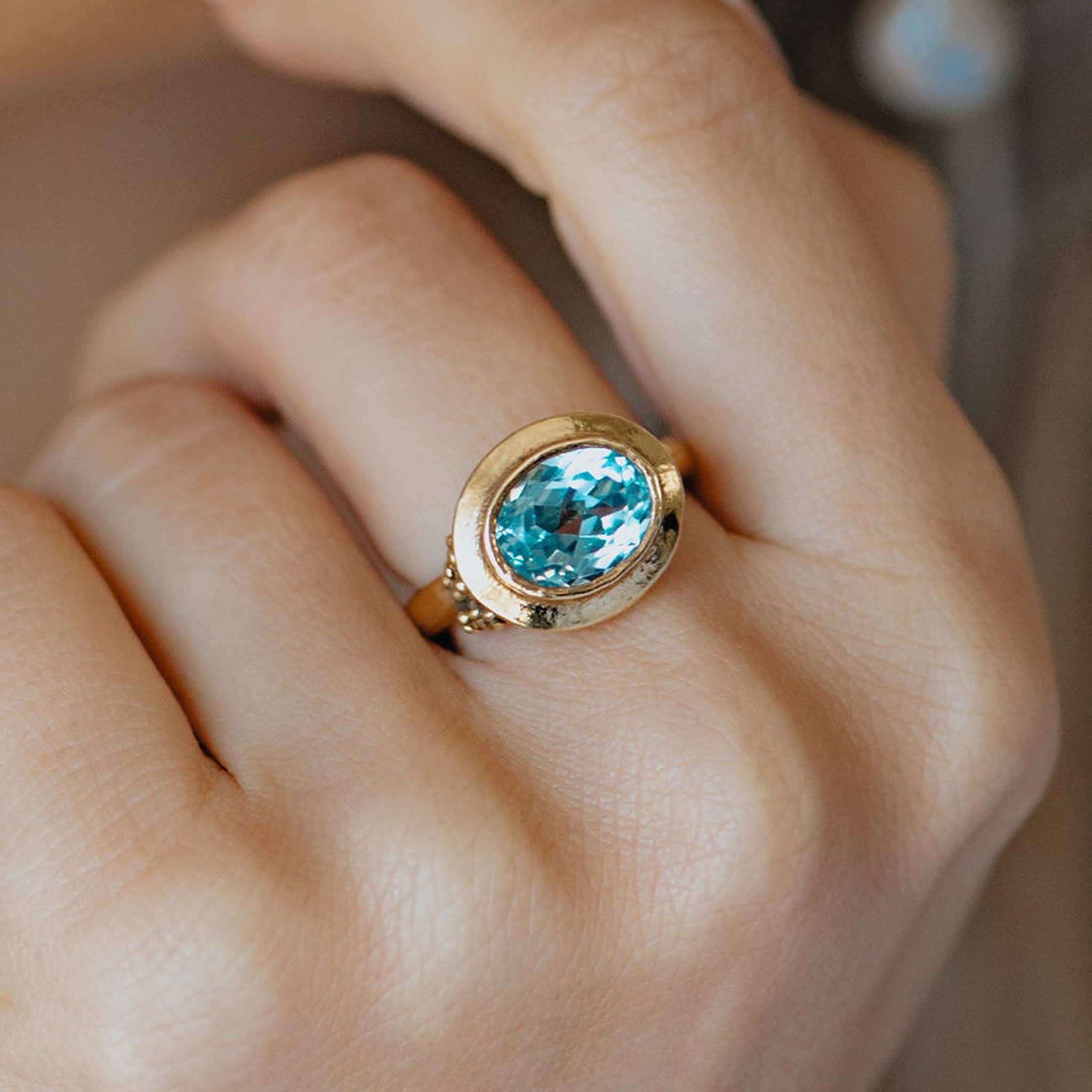 The Gold Avery Ring - Ocean Blue Topaz Gemstone - Everyday 9ct gold gemstone rings - Dainty London