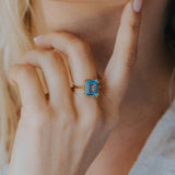 The Gold Bali Ring - Ocean Blue Topaz Gemstone - Sterling Silver Gold-plated Jewellery - Dainty London