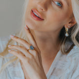 The Gold Bali Ring - Ocean Blue Topaz Gemstone - Sterling Silver Gold-plated Jewellery - Dainty London