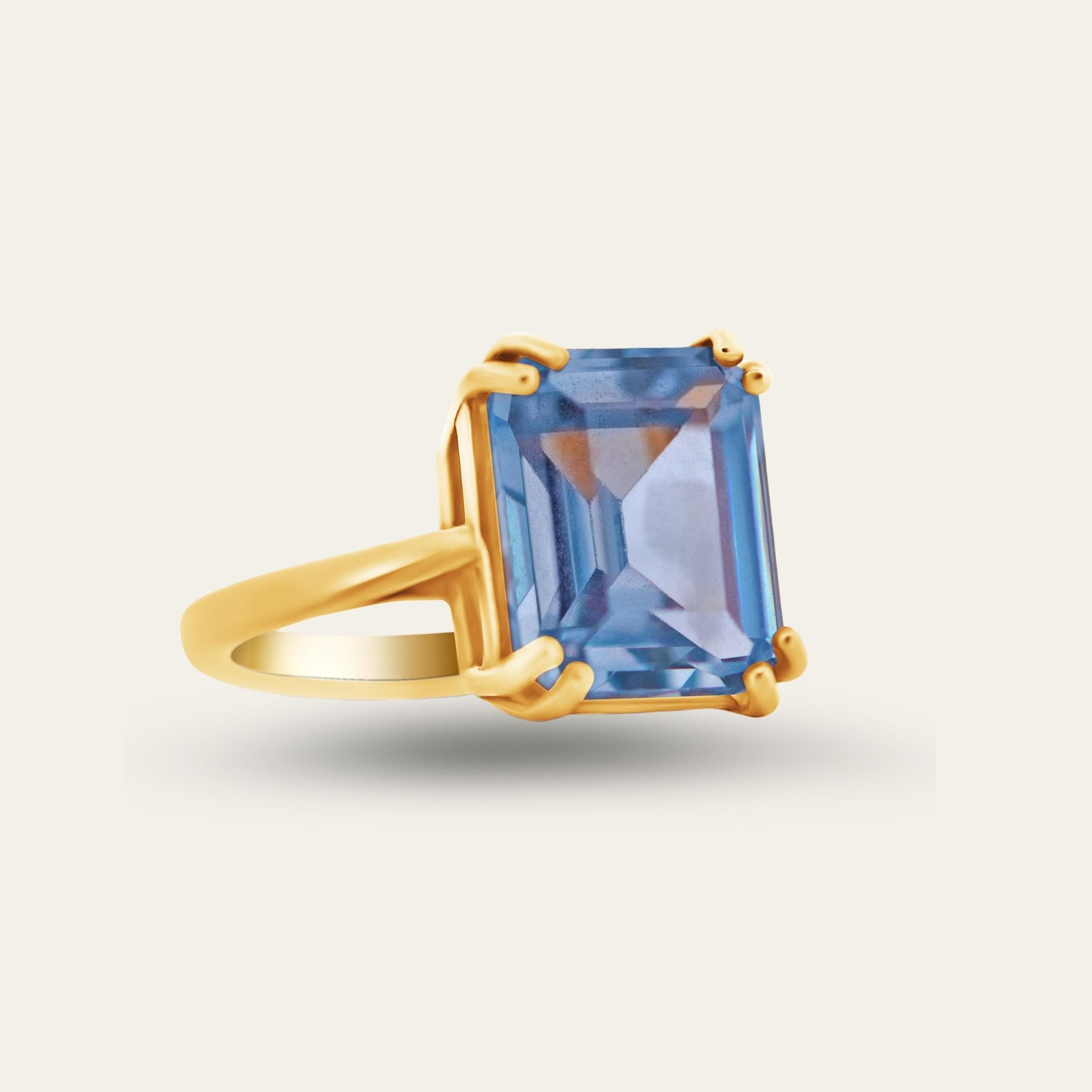 The Gold Bali Ring - Ocean Blue Topaz Gemstone - Sterling Silver Gold-plated Jewellery - Dainty London