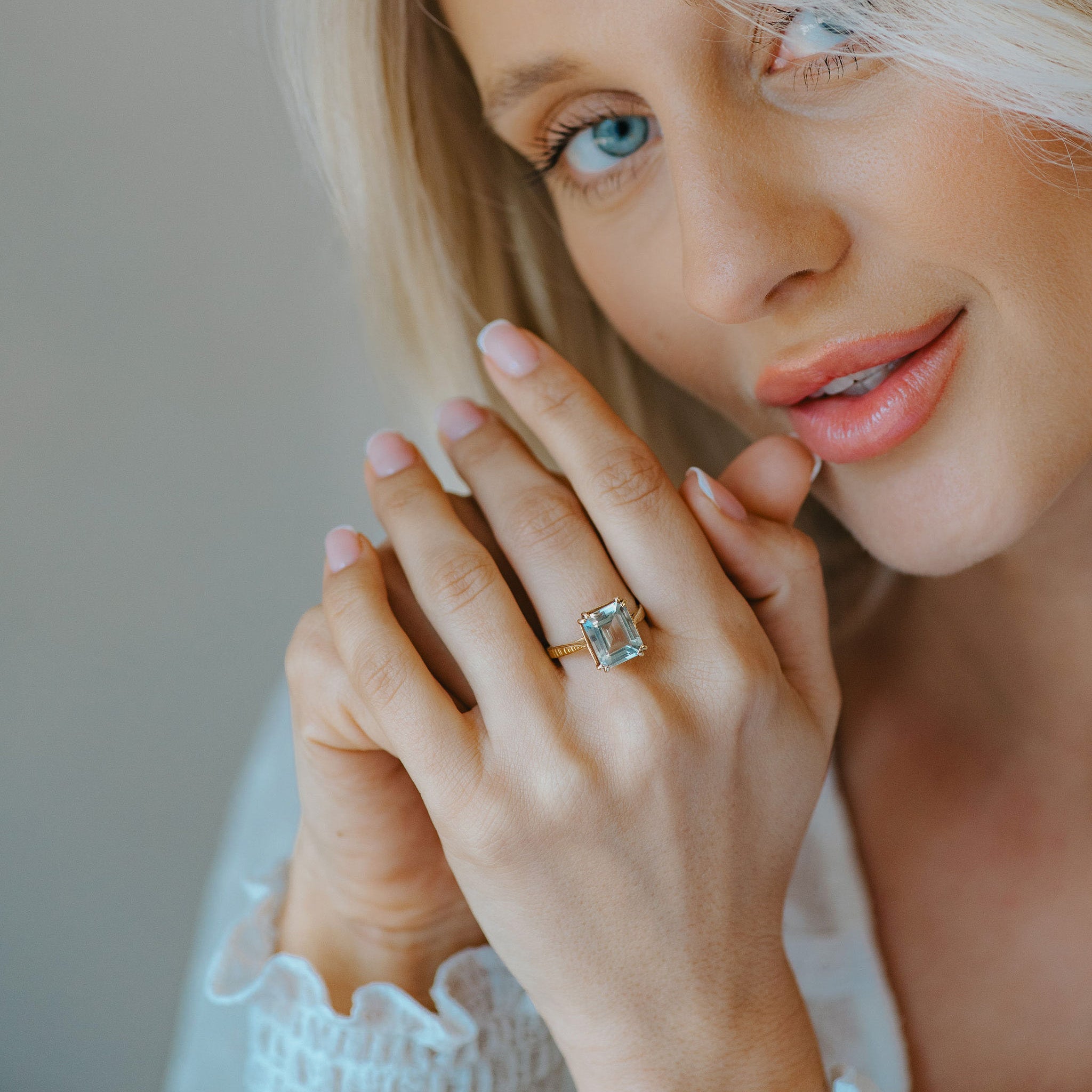 The Gold Luna Ring - Beautiful Ocean Green Quartz Rings - Vintage Contemporary Everyday Gemstone Rings - Dainty London