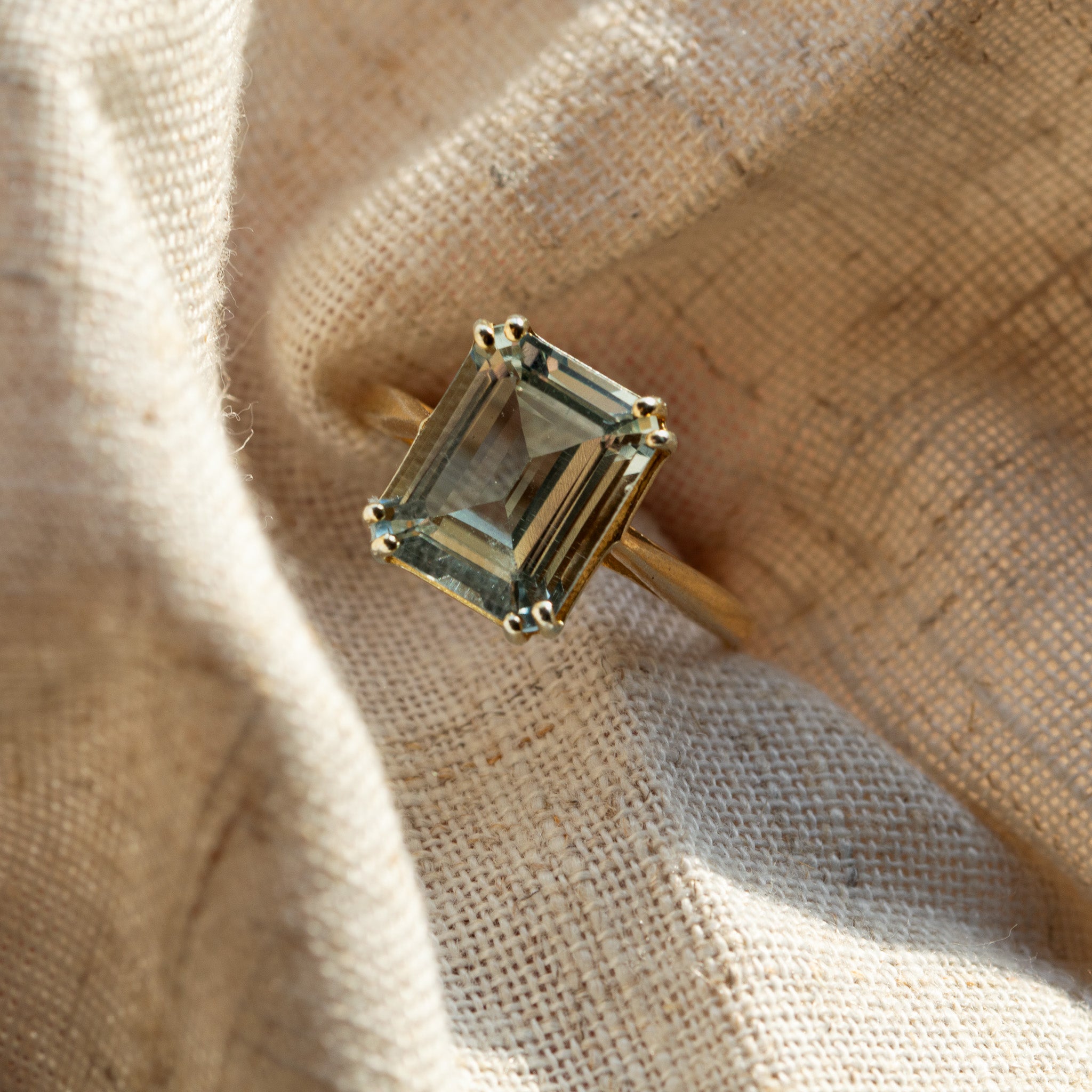 The Gold Luna Ring - Beautiful Ocean Green Quartz Rings - Vintage Contemporary Everyday Gemstone Rings - Dainty London
