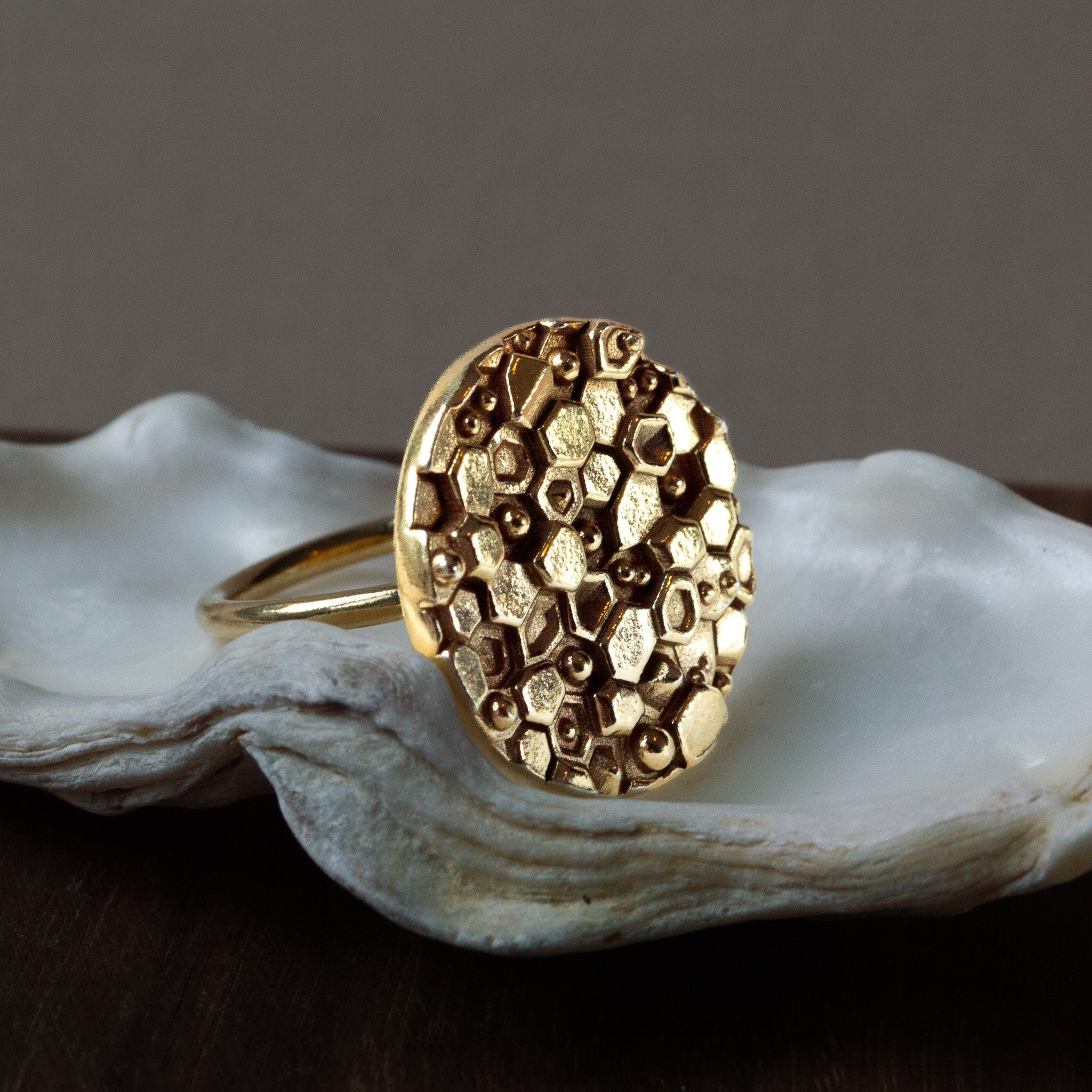 The Gold Round Hemera Ring - Goddess Inspired - Contemporary demi-fine jewellery - Dainty London