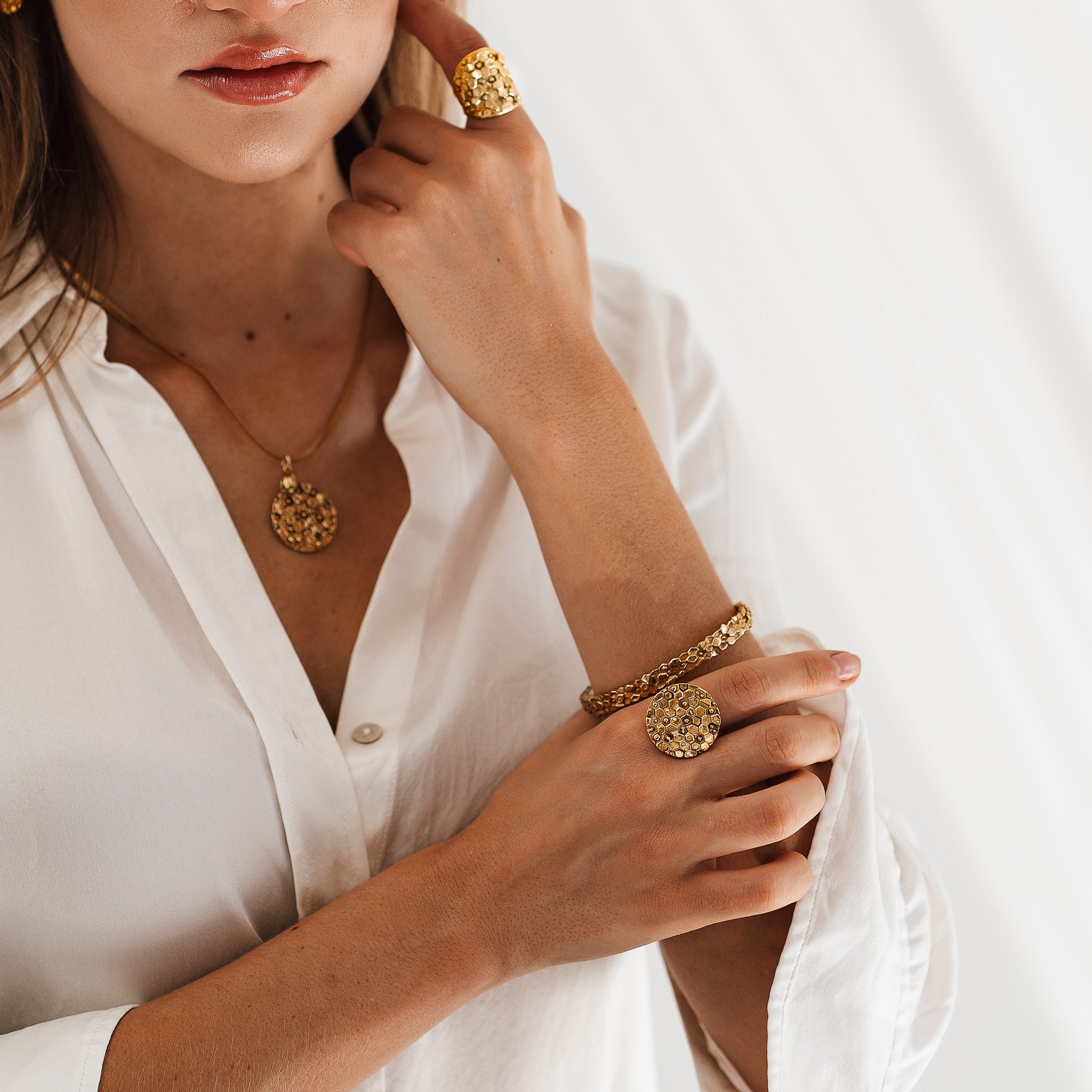 The Gold Round Hemera Ring - Goddess Inspired - Contemporary demi-fine jewellery - Dainty London