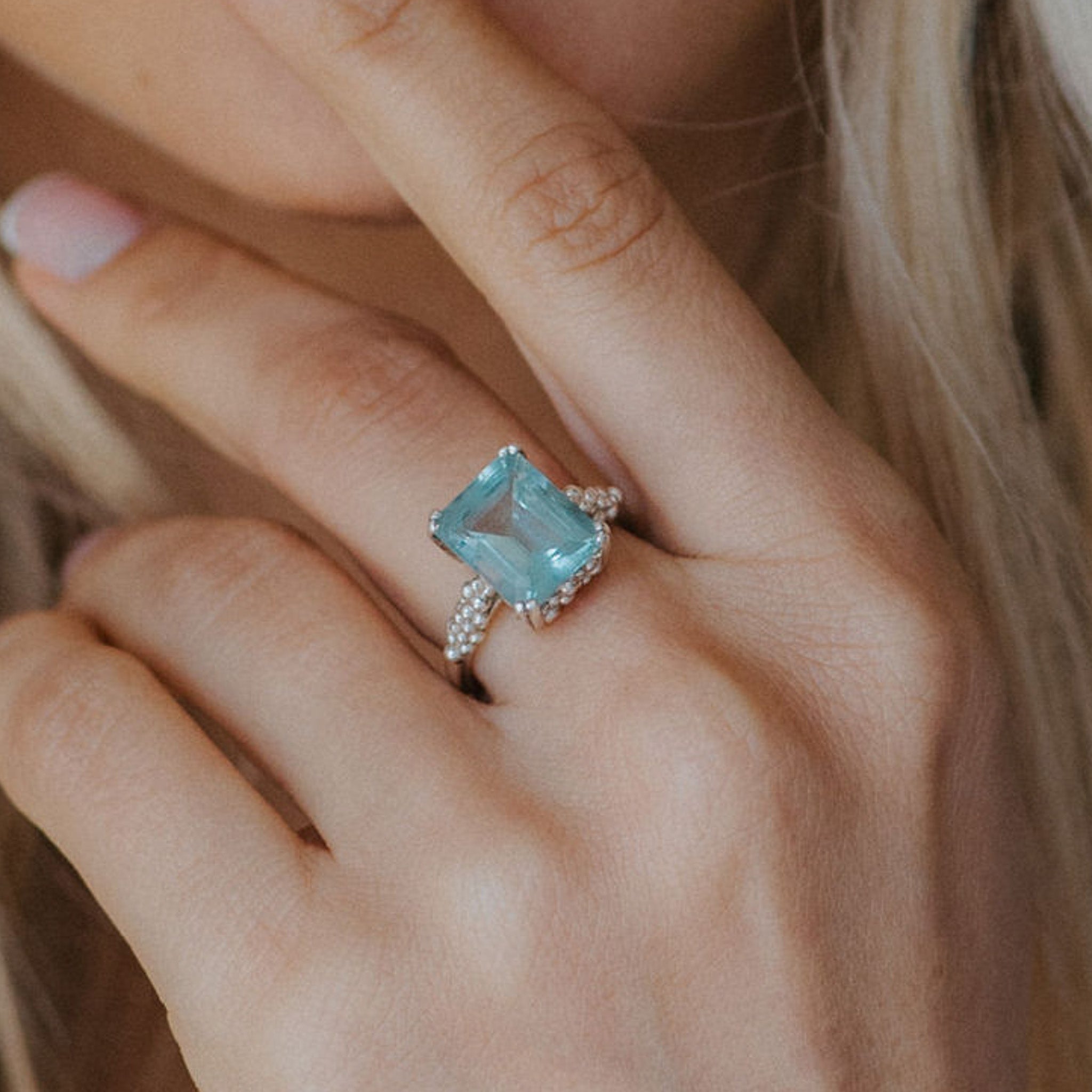 The Iris Ring - Ocean Green Beryl Gemstone - Fine Jewelry Gemstones - Dainty London