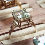 The Luna Ring - Green Quartz Gemstone Ring - Recycled Silver Demi-Fine Rings - Dainty London
