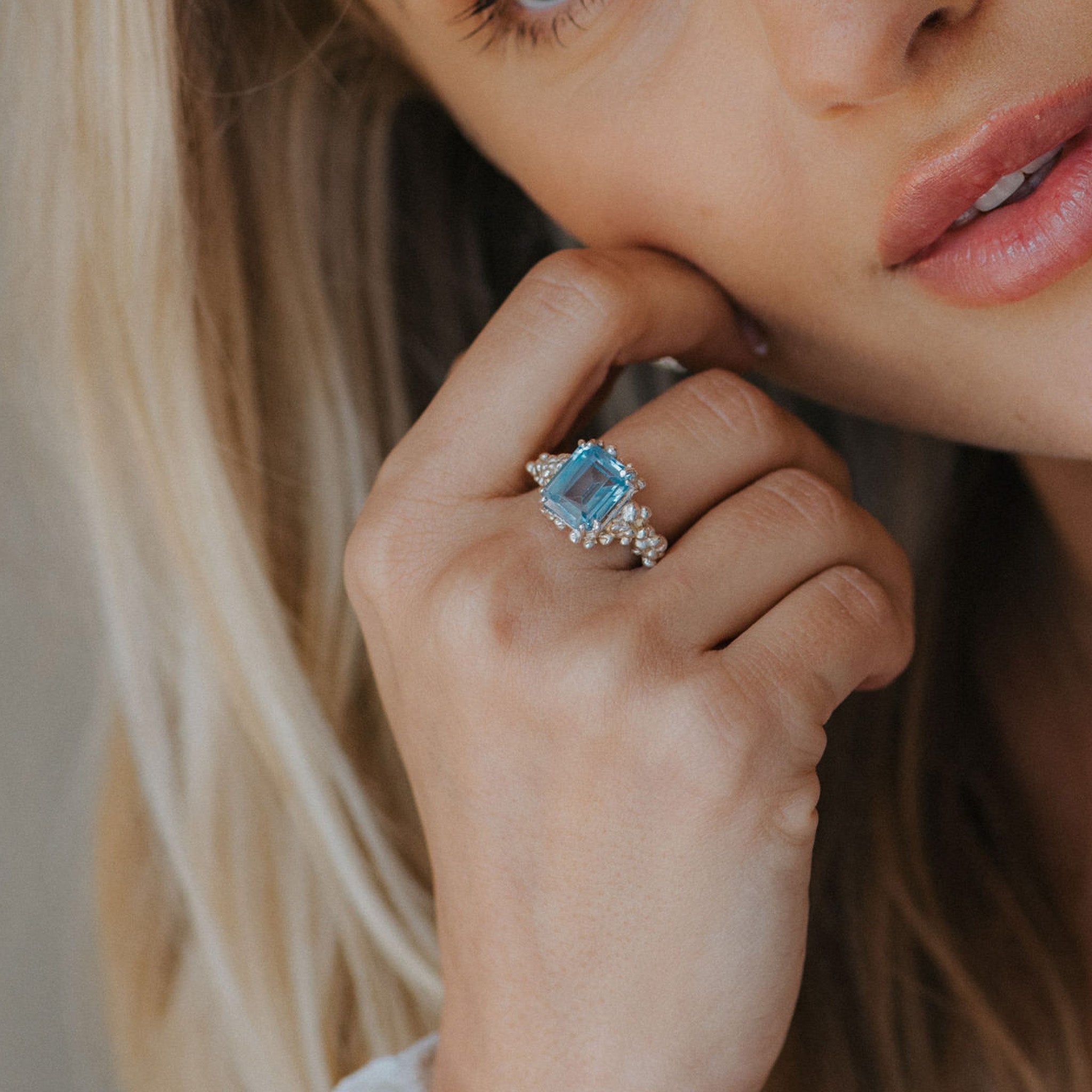 The Silver Aurelia Ring - Blue Topaz Modern Sterling Silver Rings - Dainty London