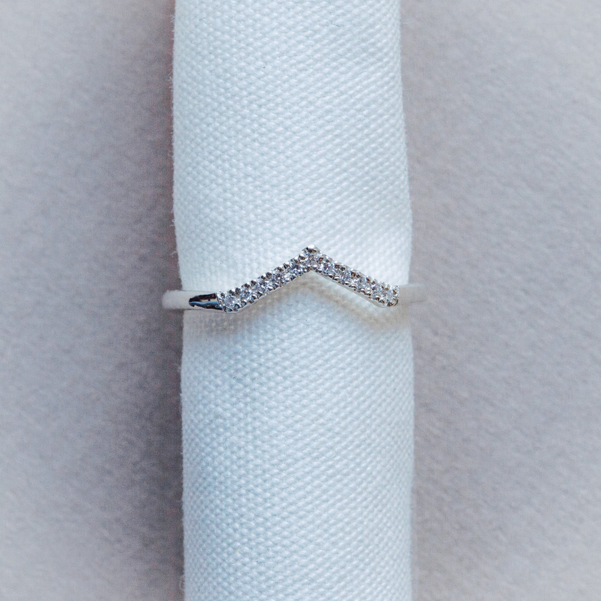 The White Gold Amara Ring - Diamond Wedding Band with V Curve - Dainty London