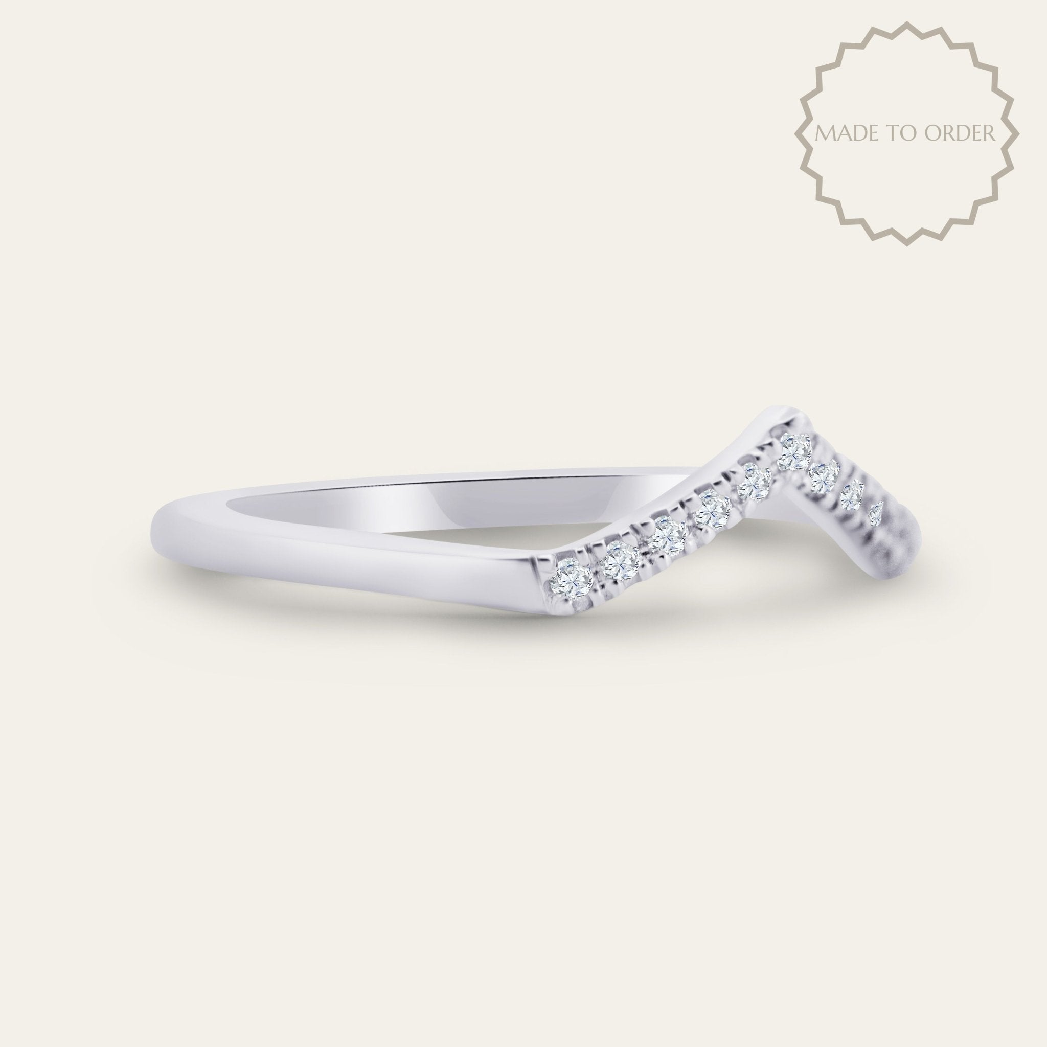 The White Gold Amara Ring - Diamond Wedding Band with V Curve - Dainty London