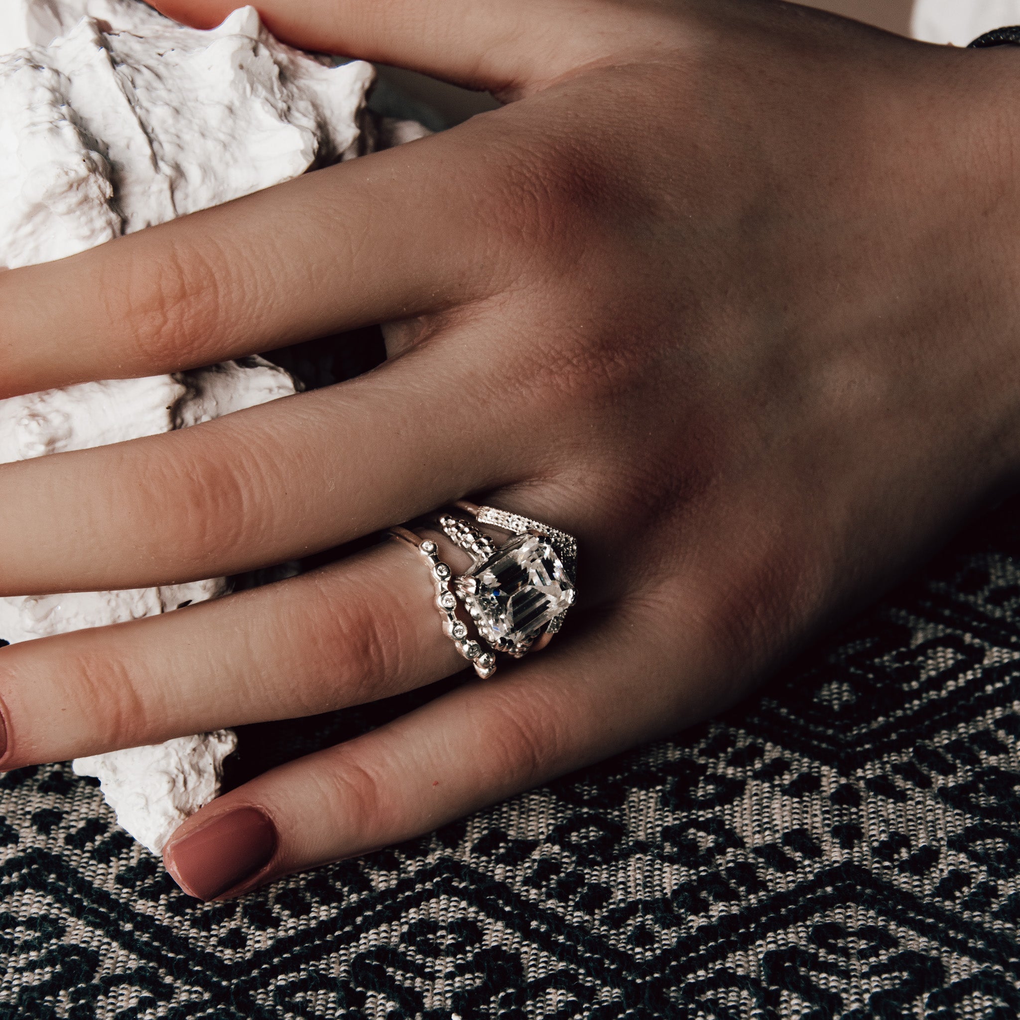 The White Gold Clara Ring - 	Curved V Shape Wedding Band Diamonds - Dainty London
