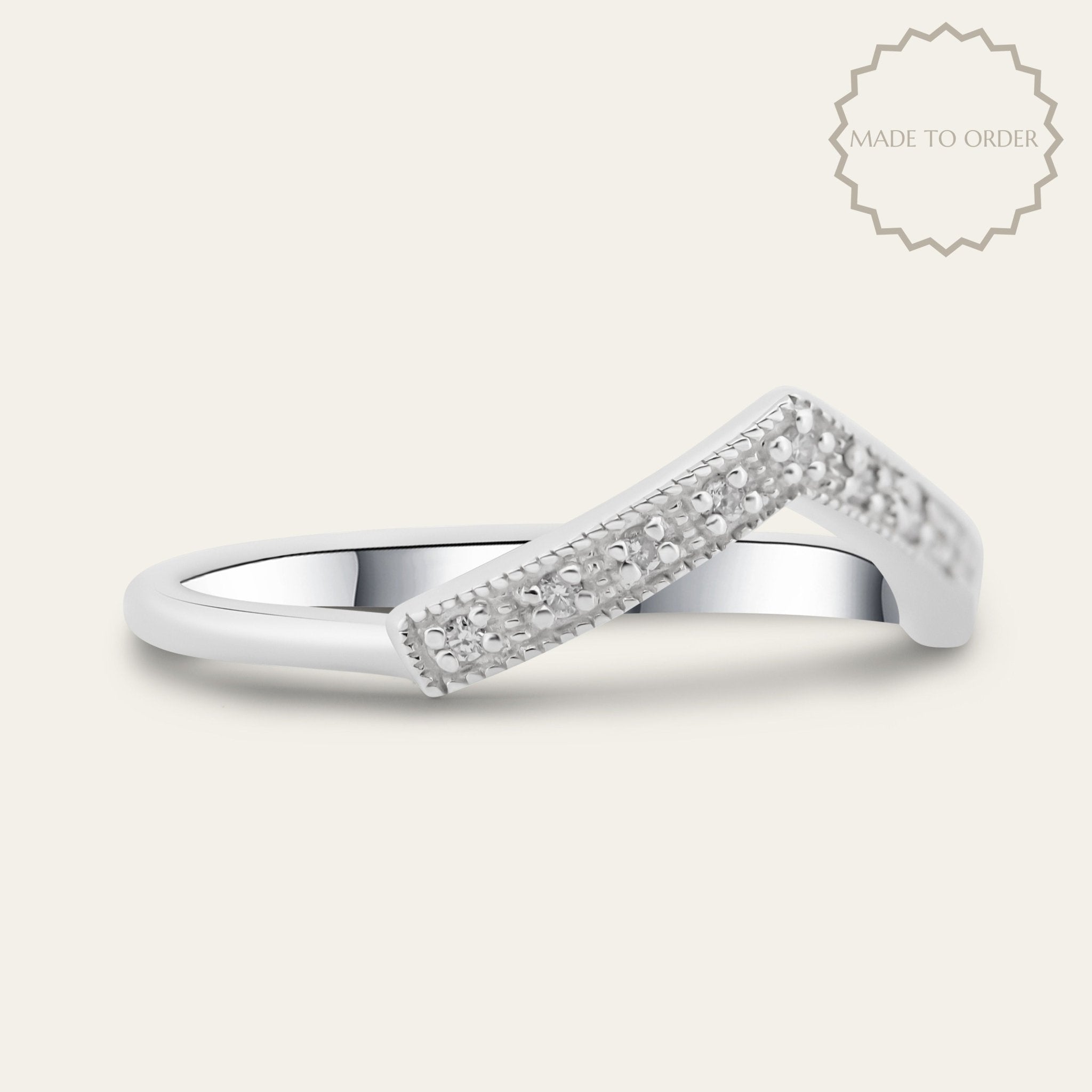 The White Gold Clara Ring - 	Curved V Shape Wedding Band Diamonds - Dainty London