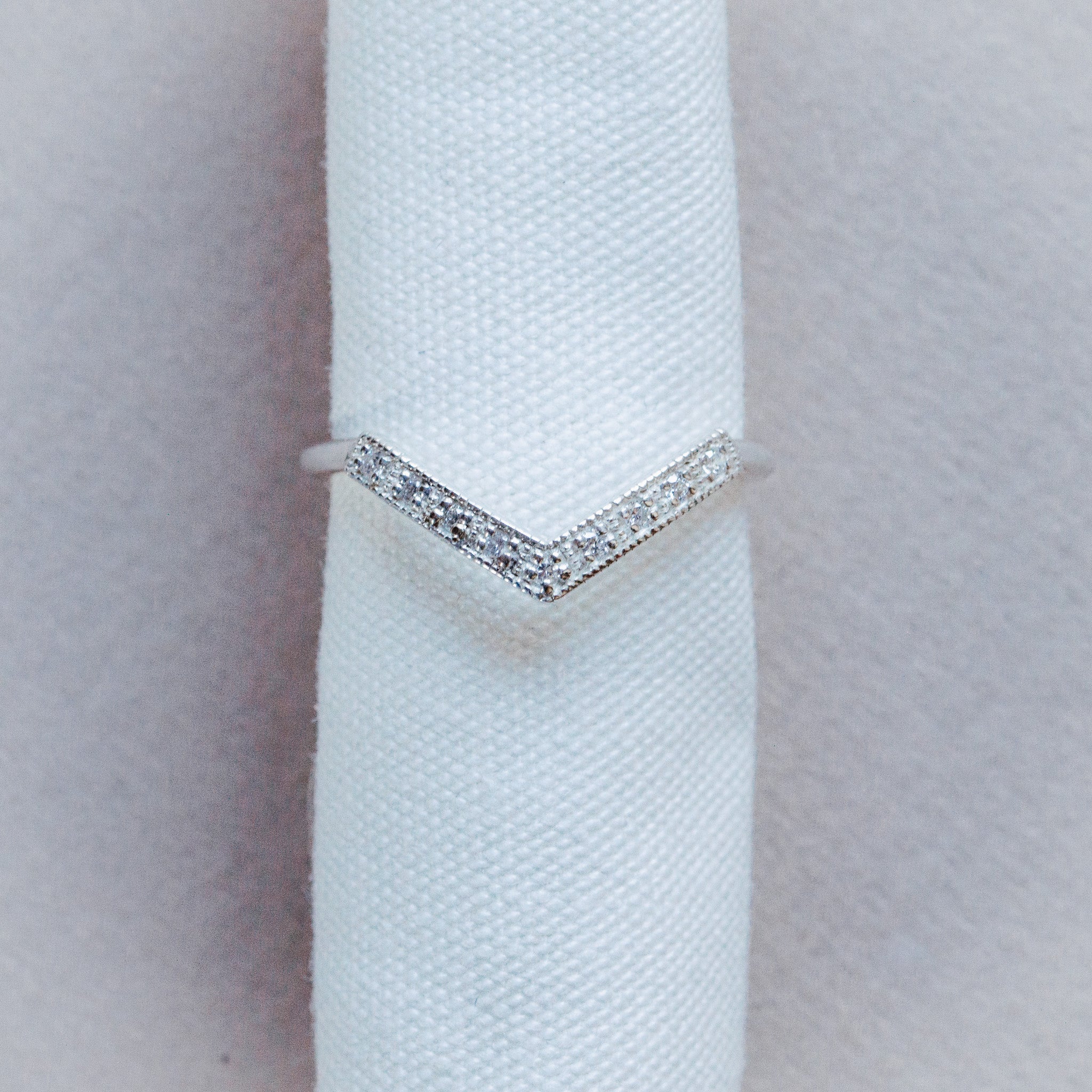 The White Gold Clara Ring - 	Curved V Shape Wedding Band Diamonds - Dainty London