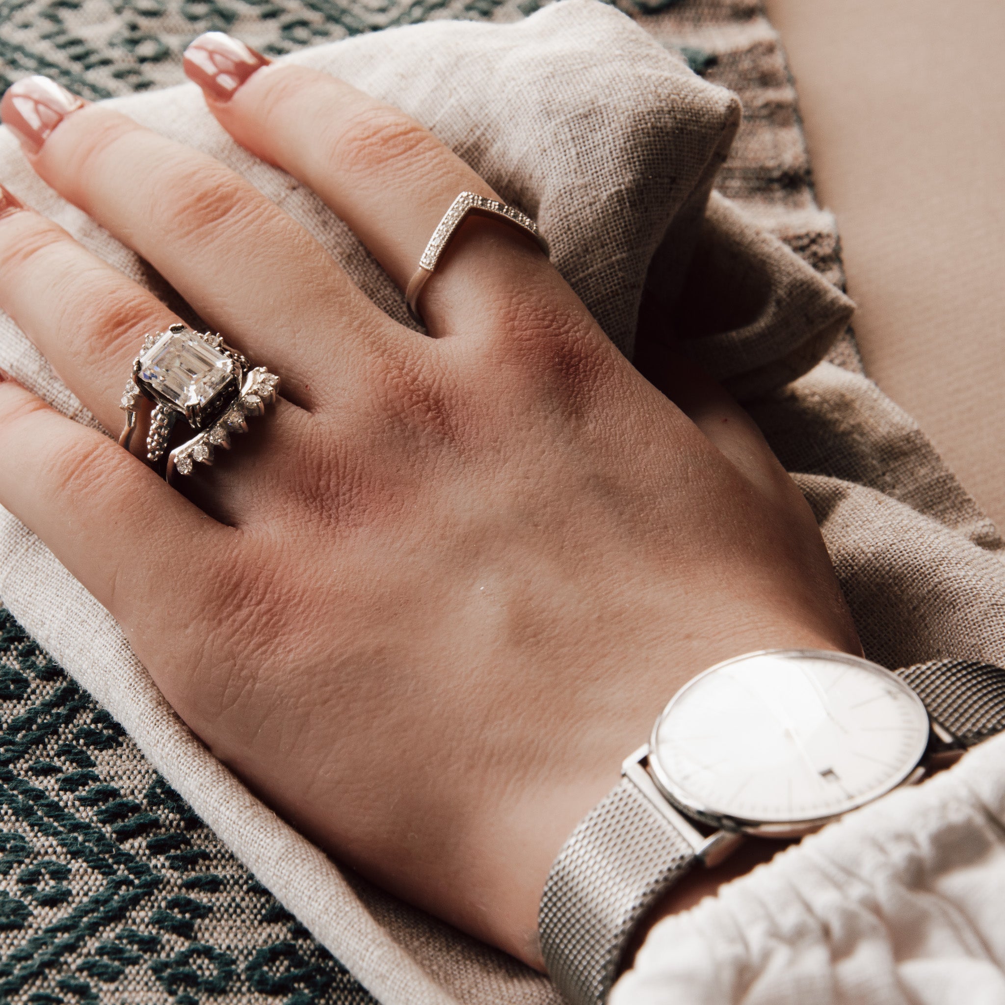 The White Gold Clara Ring - 	Curved V Shape Wedding Band Diamonds - Dainty London