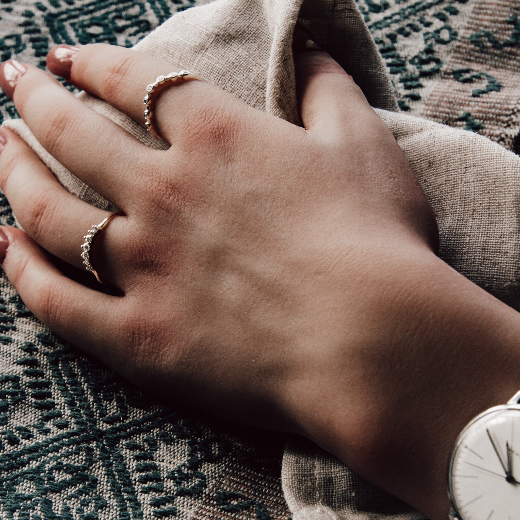 The White Gold Cressida Ring - Diamond Wedding Eternity Bands to fit around Engagement Rings - Dainty London
