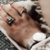 The White Gold Nora Ring - Diamond Wedding Band with Curve - Dainty London
