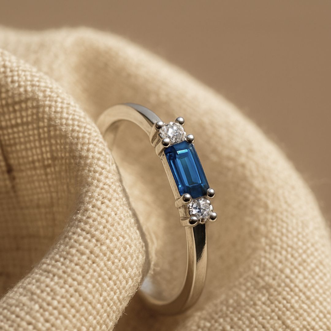 The White Gold Roxana Ring with London Blue Topaz - Dainty London
