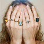 the Yara Ring - Engagement Rings UK under 1000 - Dainty London platinum pear diamond ring, ethical lab-grown diamond, white gold engagement ring, modern layered ring, boho pearl ring, sustainable luxury jewellery, handmade London ring, gift for her, contemporary estate ring, unique statement ring, natural brilliance jewellry, luxury ethical jewelry, layered stacking rings