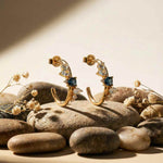 ethically sourced jewellery, topaz gemstone earrings, gold vermeil earrings, sterling silver jewellry, handmade gemstone earrings, gift for her, layered gradient earrings, elegant boho jewelry, sustainable jewellery gift, dawn to night earrings, unique gift for women, statement gemstone hoops, ethical luxury jewelry