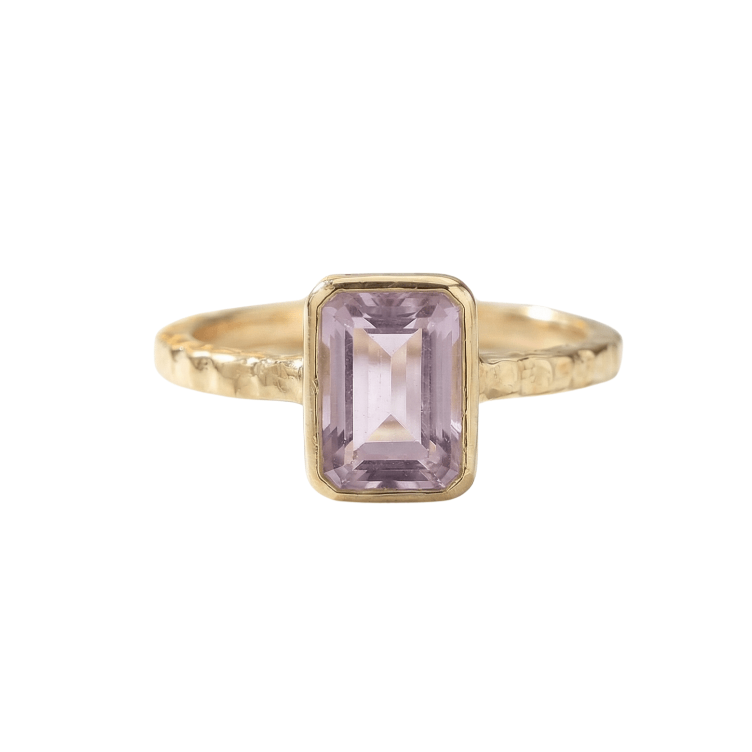 Tidewashed Amethyst Ring - Octagonal Amethyst & Hammered Band - Dainty London