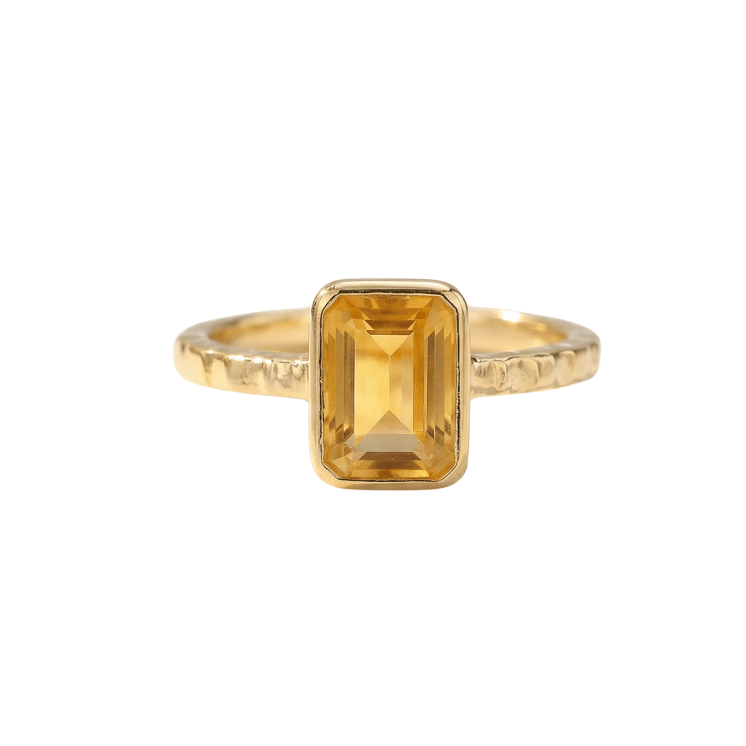 Tidewashed Citrine Ring - Octagonal Citrine & Hammered Band - Dainty London